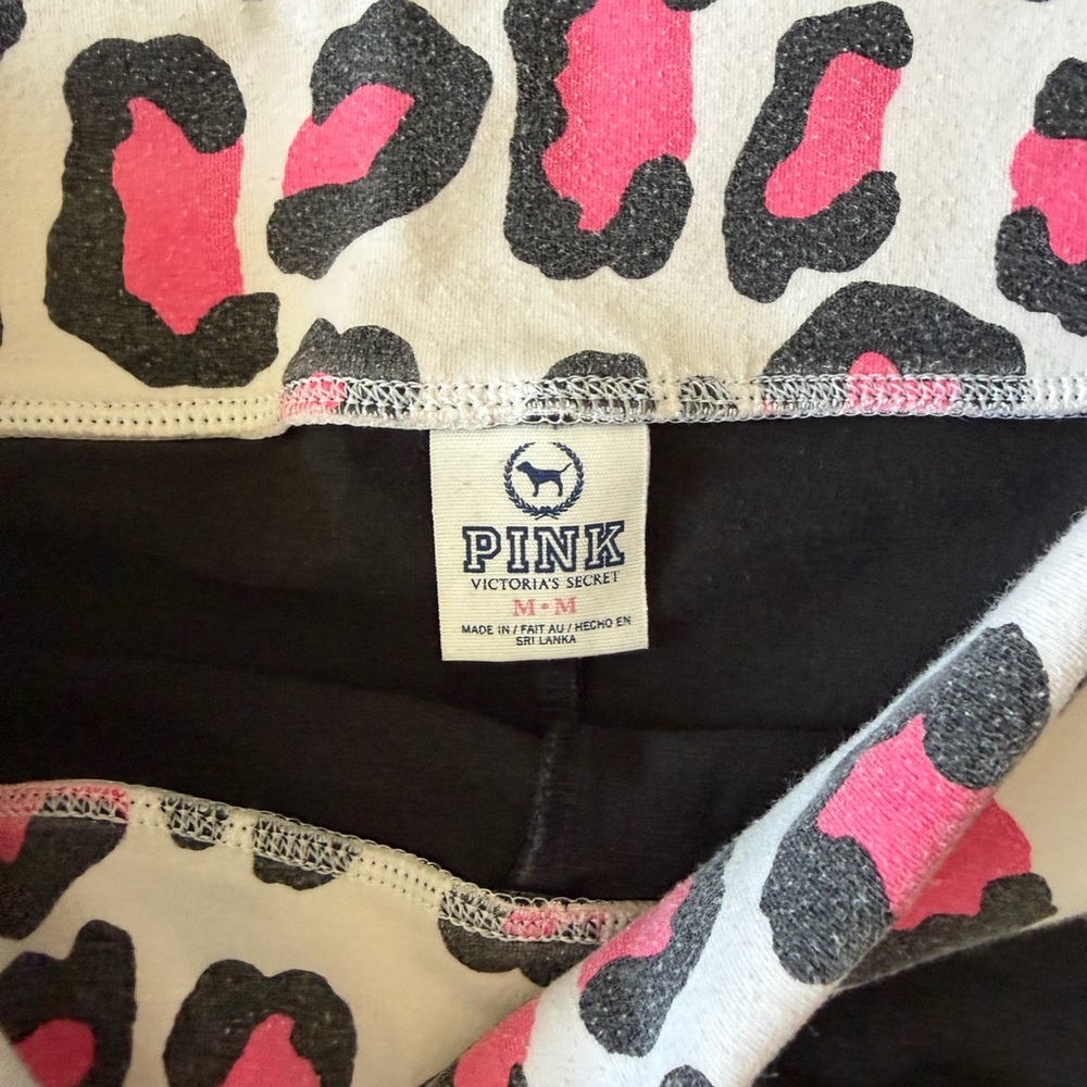 PINK Victoria's Secret White Leggings with Pink & Black Leopard Print - Picture 5 of 5